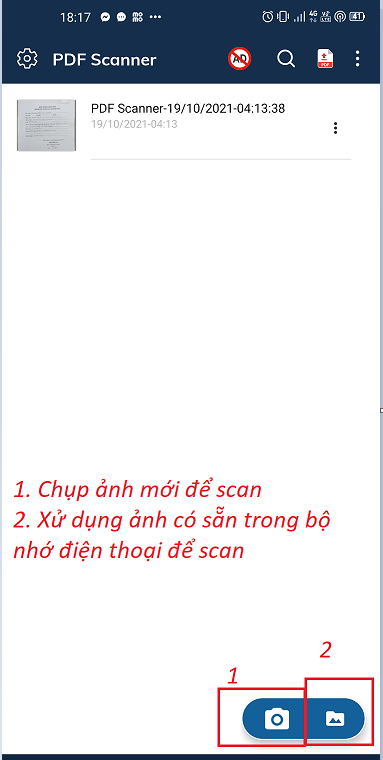 Chụp ảnh hoặc chọn ảnh trong bộ nhớ để scan