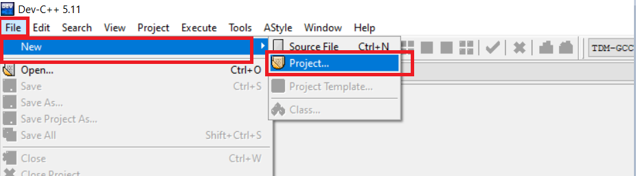 Tạo một Project mới bằng cách chọn File -> New -> Project…