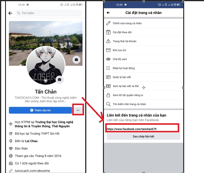 Cách rút gọn link Facebook trang cá nhân trên điện thoại