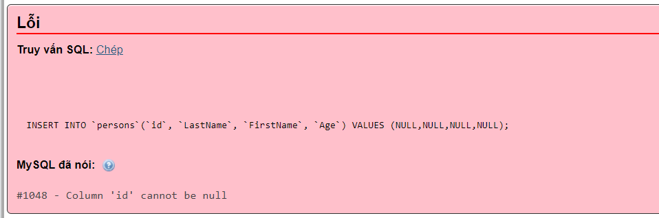 Cách sử dụng ràng buộc NOT NULL trong MySQL - NOT NULL MySQL