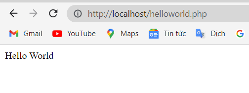 Kết quả chương trình hello world trong php