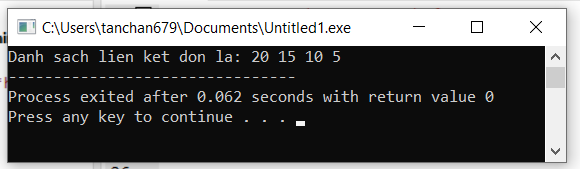 Kết quả khi chạy chương trình